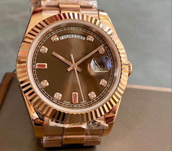 

luxury watch man rose gold day date automatic movement 40mm men watch watches stainless steel bracelet mens wristwatches, Slivery;brown