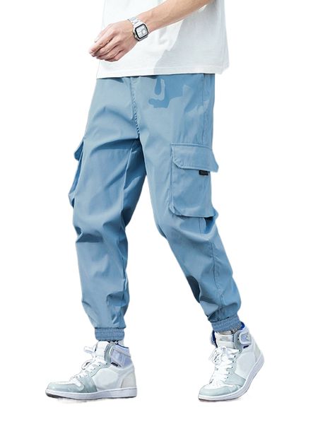 

men drawstring waist cargo pants w3py#, Black