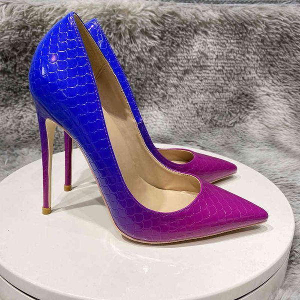 

noenname null fashion thin heel 12cm women's high blue purple gradient concise classic large t220730, Black