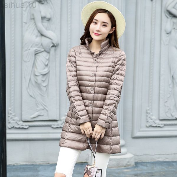 Inverno donna lungo ultra leggero piumino d'anatra piumino donna piumino primavera giacca portatile cappotti sottili parka casaco feminino L220730
