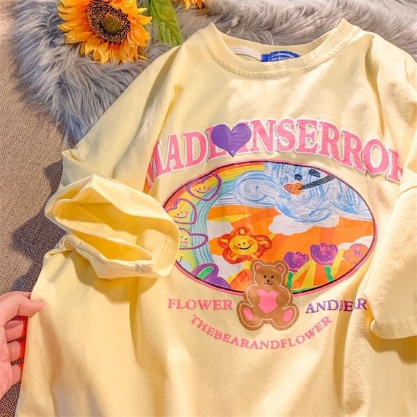 

harajuku graffiti bear letter print t shirt summer women tshirt short sleeve oversized tee plus size female sweet cute teen 220520, White