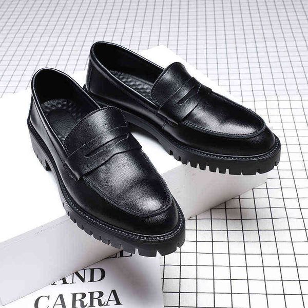 

dres shoe misalwa casual men oxford shoe platform thick sole white cow leather british daily loafer slip on mid heel lift shoe 220723, Black