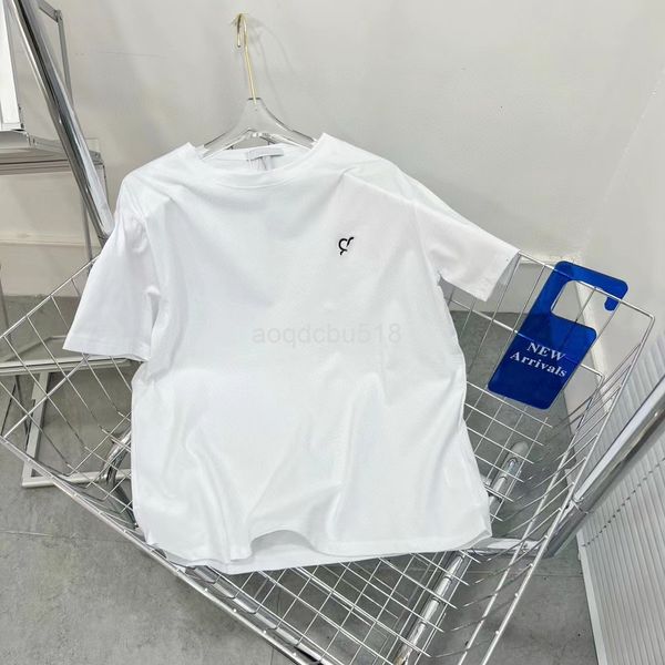 

women's t-shirt 22 spring and summer loe small label embroidery solid color simple leisure loose men's women's short sleeved, White