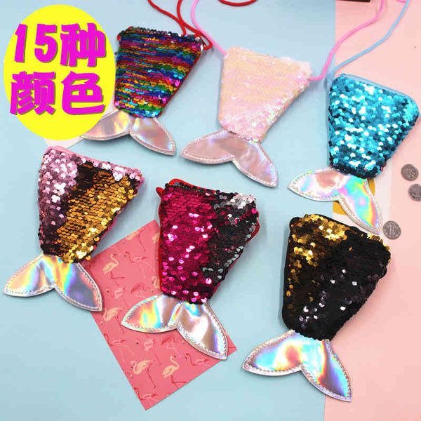 

wallets handbags sequin mermaid rope coin bag small purse children slant across fish tail two color change girl, Red;black