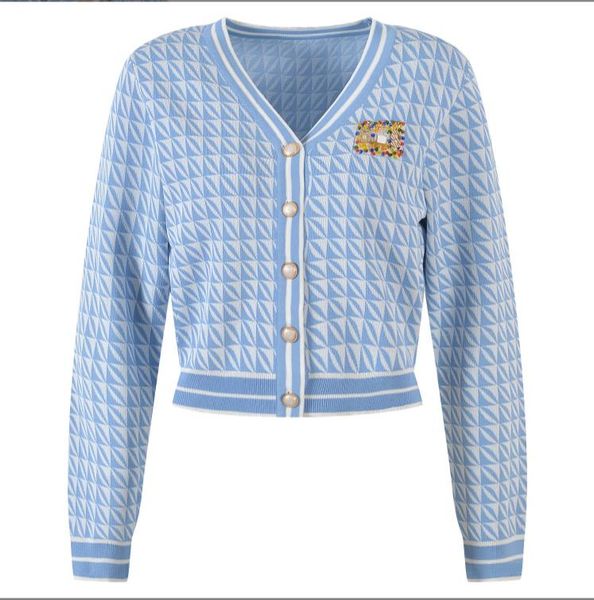 

729 l 2022 runway summer brand same style sweater v neck blue black long sleeve women's sweaters yl, White;black