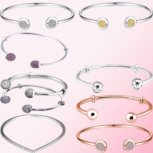 

925 silver bangle charms moments bracelet with clasp beads fit pandora bracelet jewelry diy, Black