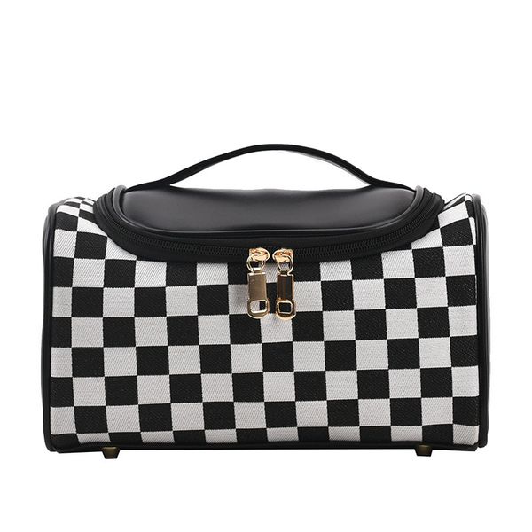 

fashion cosmetic bag large capacity solid color checkerboard