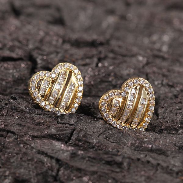 

love earrings female s925 silver needle fashion set zircon, Golden;silver