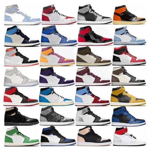 

basketball shoe shoes man woman shoes 1 mens sneakers 1s unc shadow og hyper royal dark mocha bred patent university blue court purple, Black