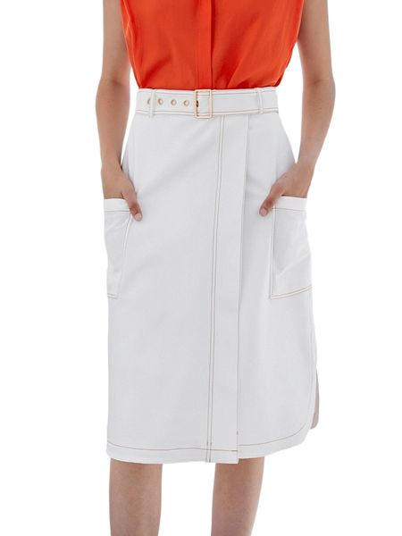 

motf premium cotton contrast stitch belted skirt 49kw#, Black