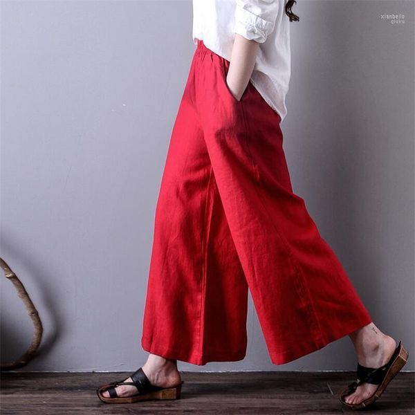 Pantaloni da donna Capris 2022 Summer Loose Super Wide Leg Elastico in vita da donna Casual Pantaloni da vacanza dimagranti Nero Rosso Plus Size M-7XL