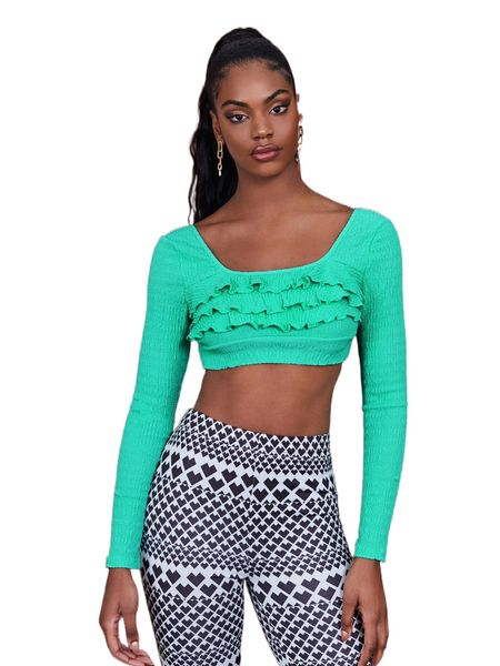 

layered ruffle trim crop 376i#, White