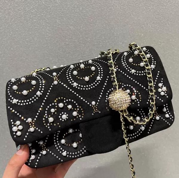 

sw womens classic mini flap crossbody luggage bags crush strass gold ball rivet pearls inlay beads rectangle handbags gold chain totes luxur