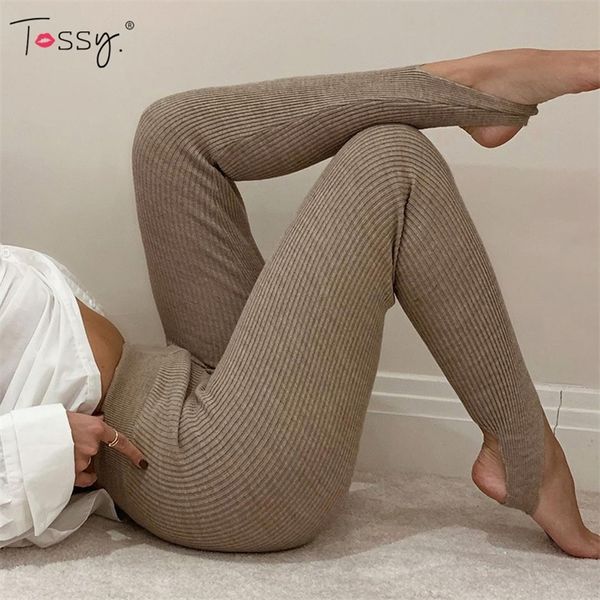 Leggings de malha bege de tesy bege feminino de algodão alta algodão Fitness Basic Spring casual Spring All-Match feminino Perneiras magras 220628