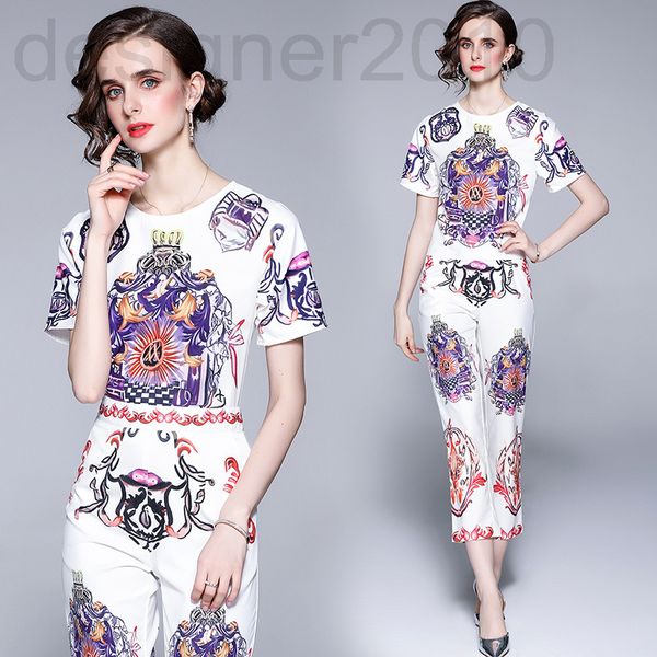 

men's t-shirts designer -new fashion round neck positioning printing t-shirt + temperament nine legged pants set nwp9, White;black