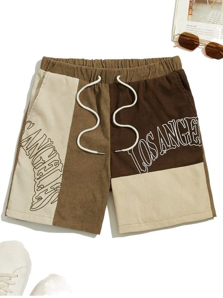 

men letter graphic drawstring waist shorts g5gu#, White;black
