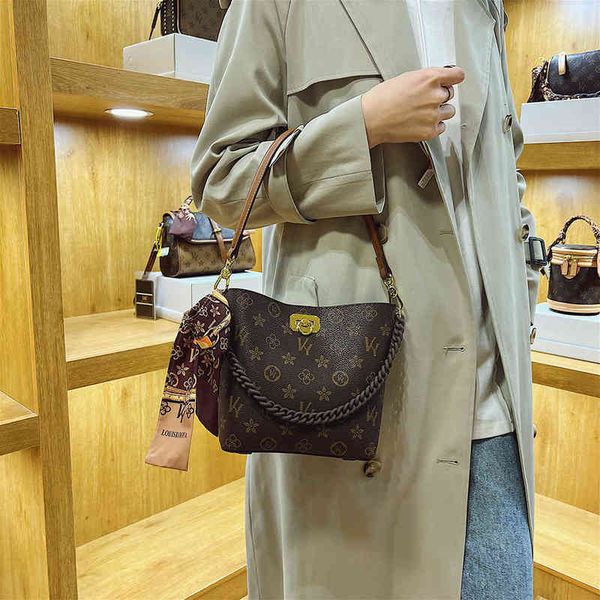 

kuya ky women's bag bucket cross lock silk scarf accories single shoulder menger bag 2022 spring and summer style
