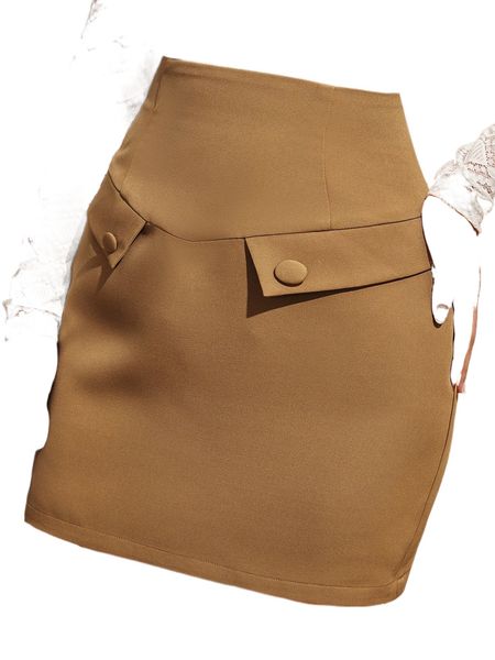 

buttoned flap detail skirt 81a5#, Black