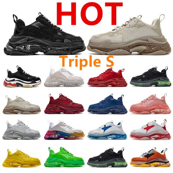 2022 Triple S Men Women Designer Moda Sapatos Casual Plataforma Tênis Rastrear Paris 17FW Clear Cheol Coffee Cofe