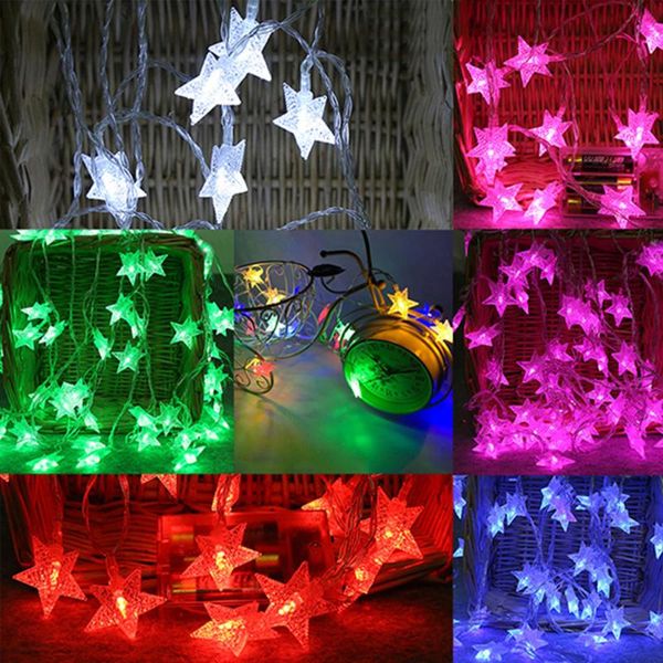 Strings LED Crystal Clear Star Christmas Garland Fairy String Outdoor para a Decoração de Férias da Sala de Árvore de Natal #Mled Stringsled