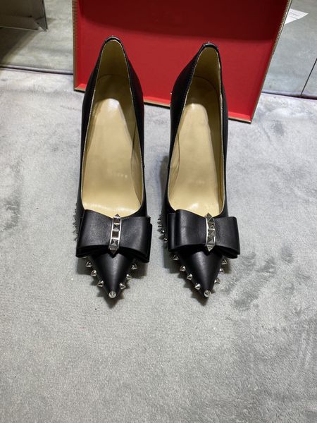 

2022 summer women high heel sandals pointed toes fashion wedding party shopping bowknot rivet decoration shoes size 34-43, Black