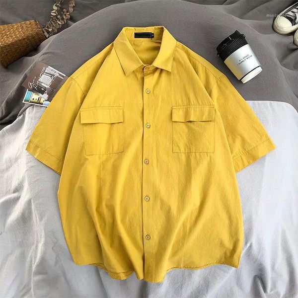 Camicie casual da uomo Camicia frontale doppia tasca 2022 Uomo Cargo Fashion Summer Style Lino Solid Mens M-XXL