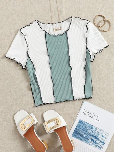 

lettuce trim colorblock tee j36m#, White