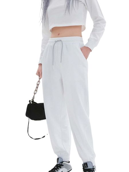 

drawstring waist slant pocket sweatpants u9tw#, Black;white