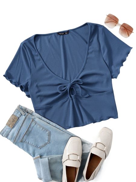 

plus lettuce trim cut out knot front rib-knit b0y6#, Black