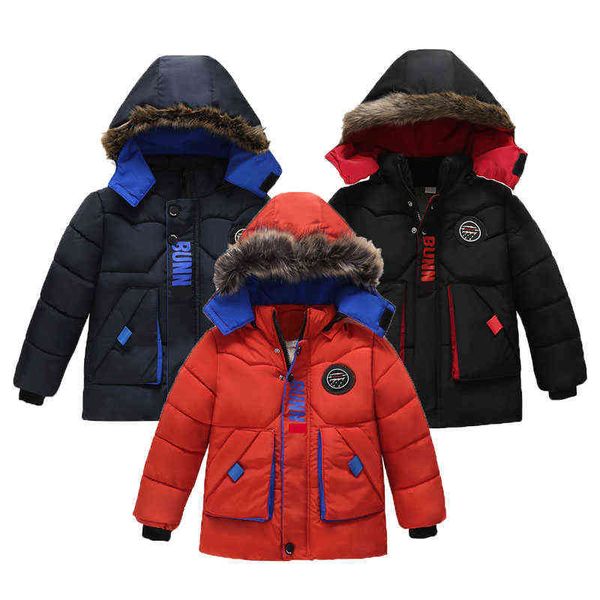 2022 herbst Winter Jungen Jacke Dicker Warme Halten Spleißen Mit Kapuze Unten Oberbekleidung Für 2-6 Jahre Alte Kinder Kälte schutz Kleidung J220718