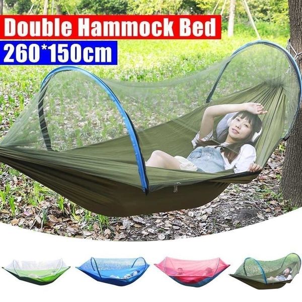 2 pessoas portáteis de mosquito portátil Rede 260x150cm Hammock de paraquedas Campo pendurado na cama de sono cadeira dupla y200327