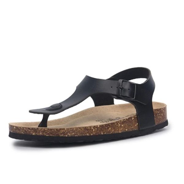 

fashion cork sandals 2022 new men summer buckle strap solid beach slipper flip flops sandals shoe flat black white red 45