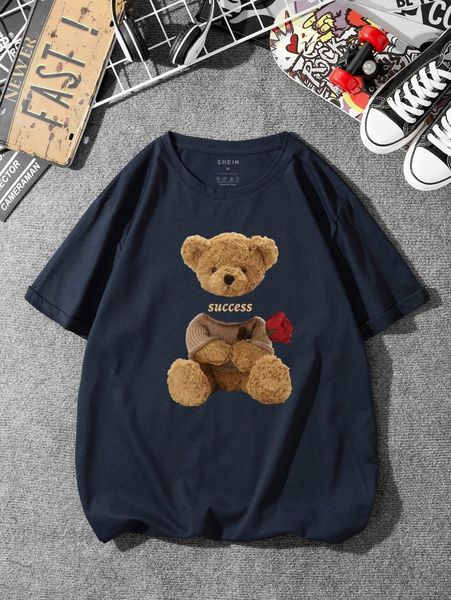 

men bear & letter graphic tee 76wk#, White;black