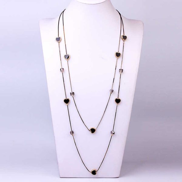 

women's gold necklace, 88 cm, star crystal beads, heart-shaped, fashionable, multi-layer sweater, jewelry, Silver