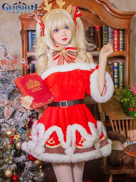 New Cos Barbara Christmas Dress Genshin Impact Abbigliamento Anime Five Star Cosplay Xmas Gioco femminile Costume Suit Roll Playing dress J220720