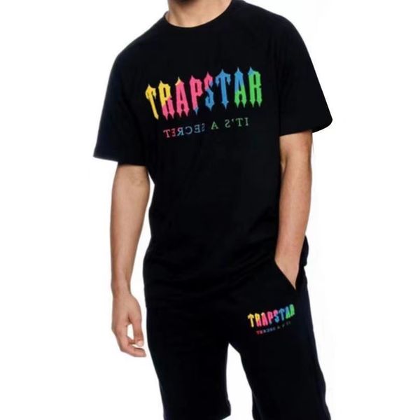 

trapstar london t shirt chest blue white color towel embroidery mens shirt and shorts casual street shirts british fashion fb6b, White;black