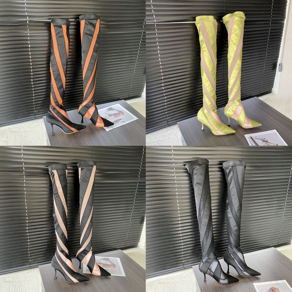 

sock boots stiletto pointed toe colorblock breathable high heels, Black