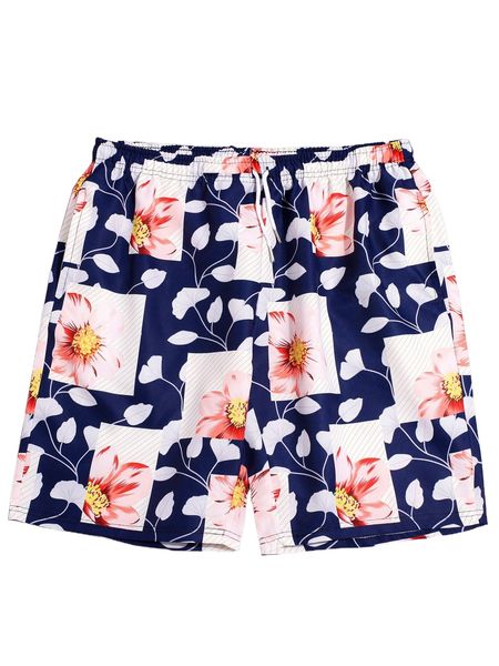 

romwe guys floral print shorts x6ct#, White;black