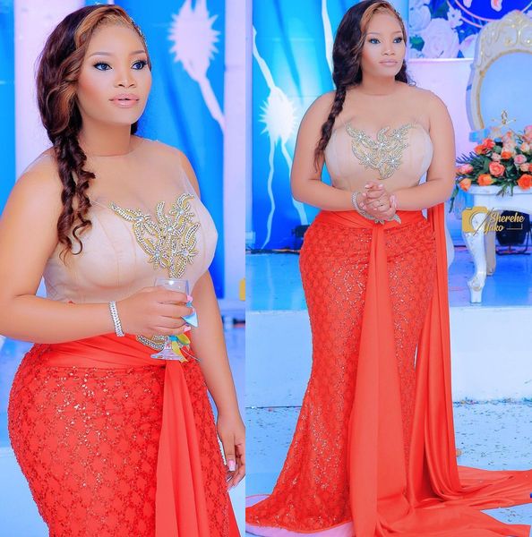 

2022 plus size arabic aso ebi mermaid sparkly prom dresses sheer neck crystals evening formal party second reception birthday engagement gow, Black
