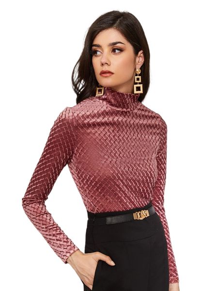 

mock neck velvet tee l8bp#, White