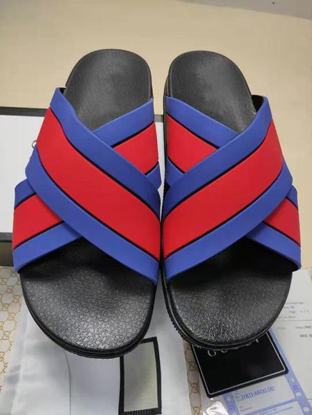 

2022 5A-New Pattern Slippers designer Slippers Leather sandal Slides 2 Straps with Adjusted Gold Buckles Women and men Summer flip flops have box size 35-46, Red