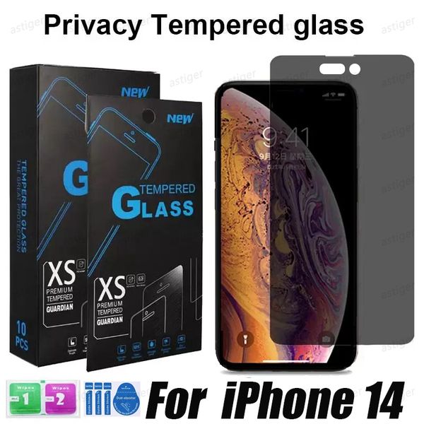 9H Protetor de tela de vidro temperado anti-SPY para iPhone 14 Pro Max 13 12 11 x xs xr 6 7 mais 8 Anti-arranhões de privacidade com pacote de varejo