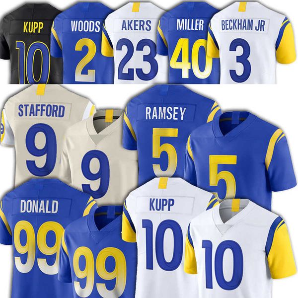 

9 matthew stafford 99 aaron donald football jerseys 10 cooper kupp 2 robert woods 19 brandon powell 12 van jefferson 3 odell beckham jr. 24, Black