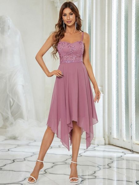 

ever-pretty floral sequins asymmetrical hem cami dress w32p#, Black;gray