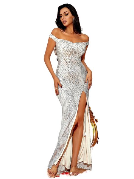 

love&lemonade split thigh sequins bardot dress i8li#, Black;gray