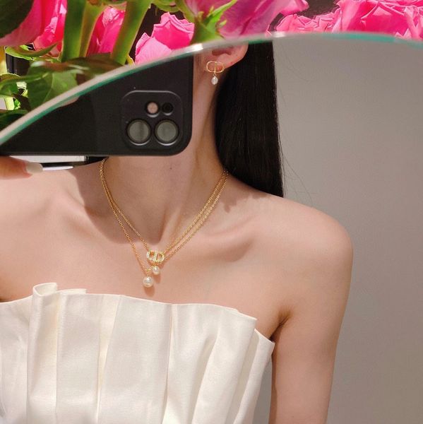 

dijia 2022 new diamond inlaid cd letter pearl multi-layer overlay necklace female tassel versatile temperament, Silver