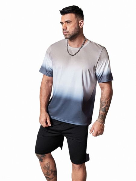 

extended sizes men ombre tee & track shorts set j2mm#, Gray