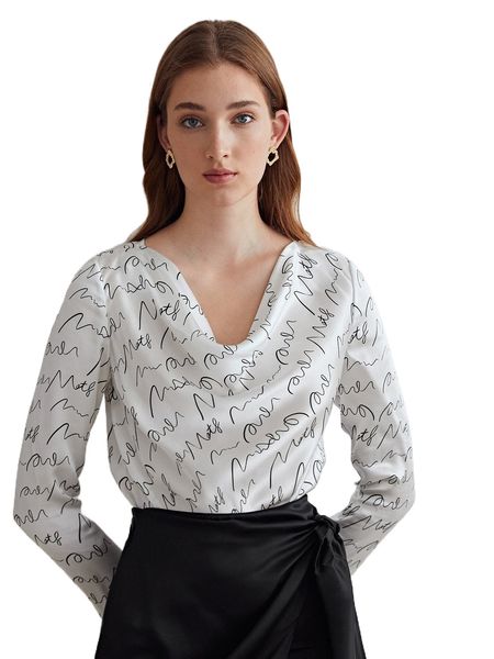 

motf premium 100% silk line doodle draped bodysuit v4xn#, White