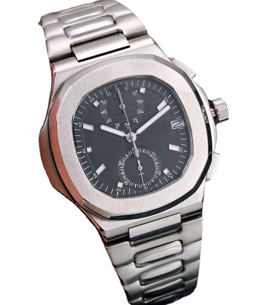 

40mm male wristwatch men quartz chronograph watch silver stainless steel strap strap sapphire crystal waterproof, Slivery;brown