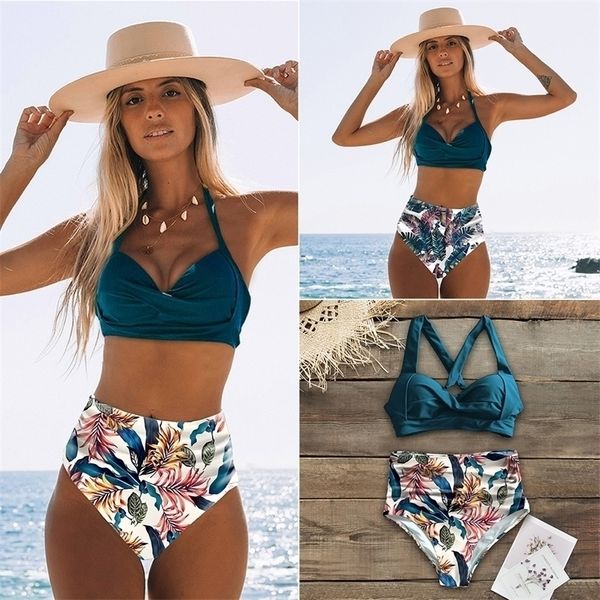 Sexy Hohe Taille Bikinis Halter Bademode Frauen Badeanzug Weibliche Bikini Set Print Bodysuit Badeanzug Sommer Biquini XXL 220621